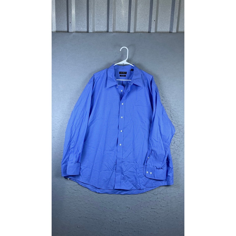 Lauren Ralph Lauren Dress Shirt Men 3XL Blue Excellent Stretch Regular Fit Check